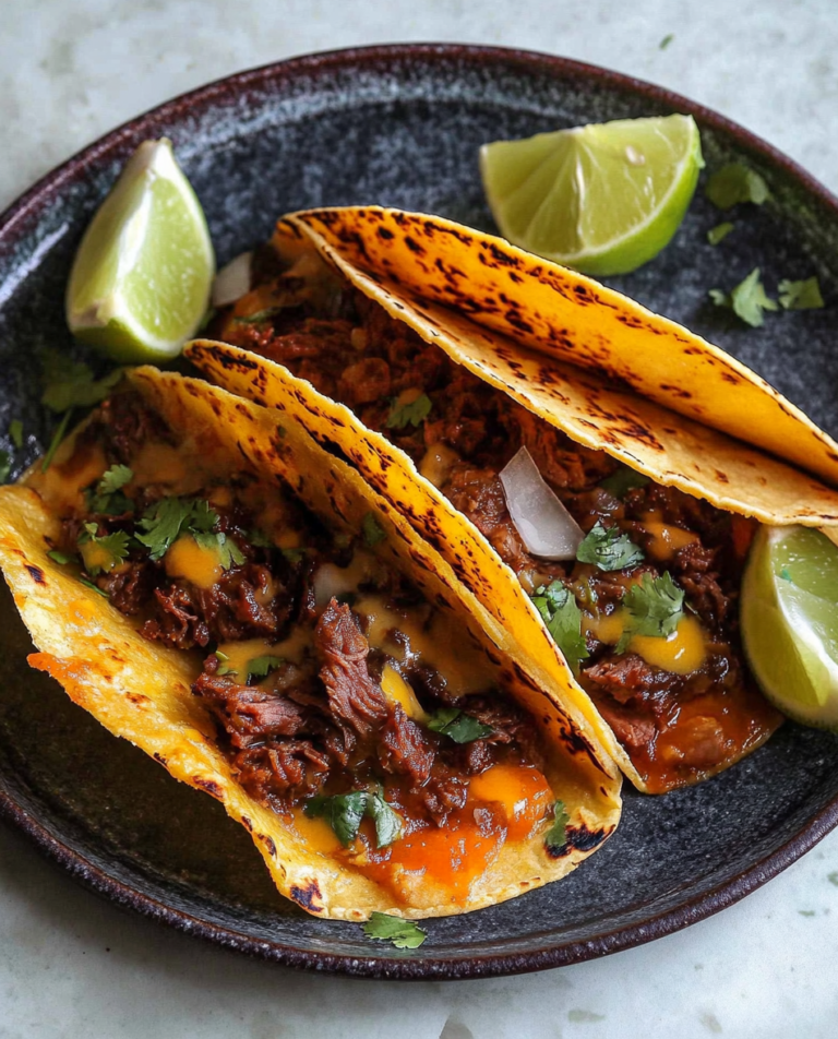 Beef Birria Queso Tacos with Consomé