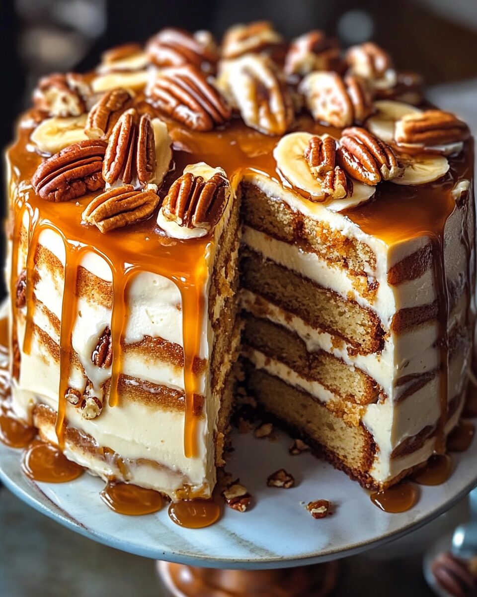Banana Pecan Caramel Layer Cake