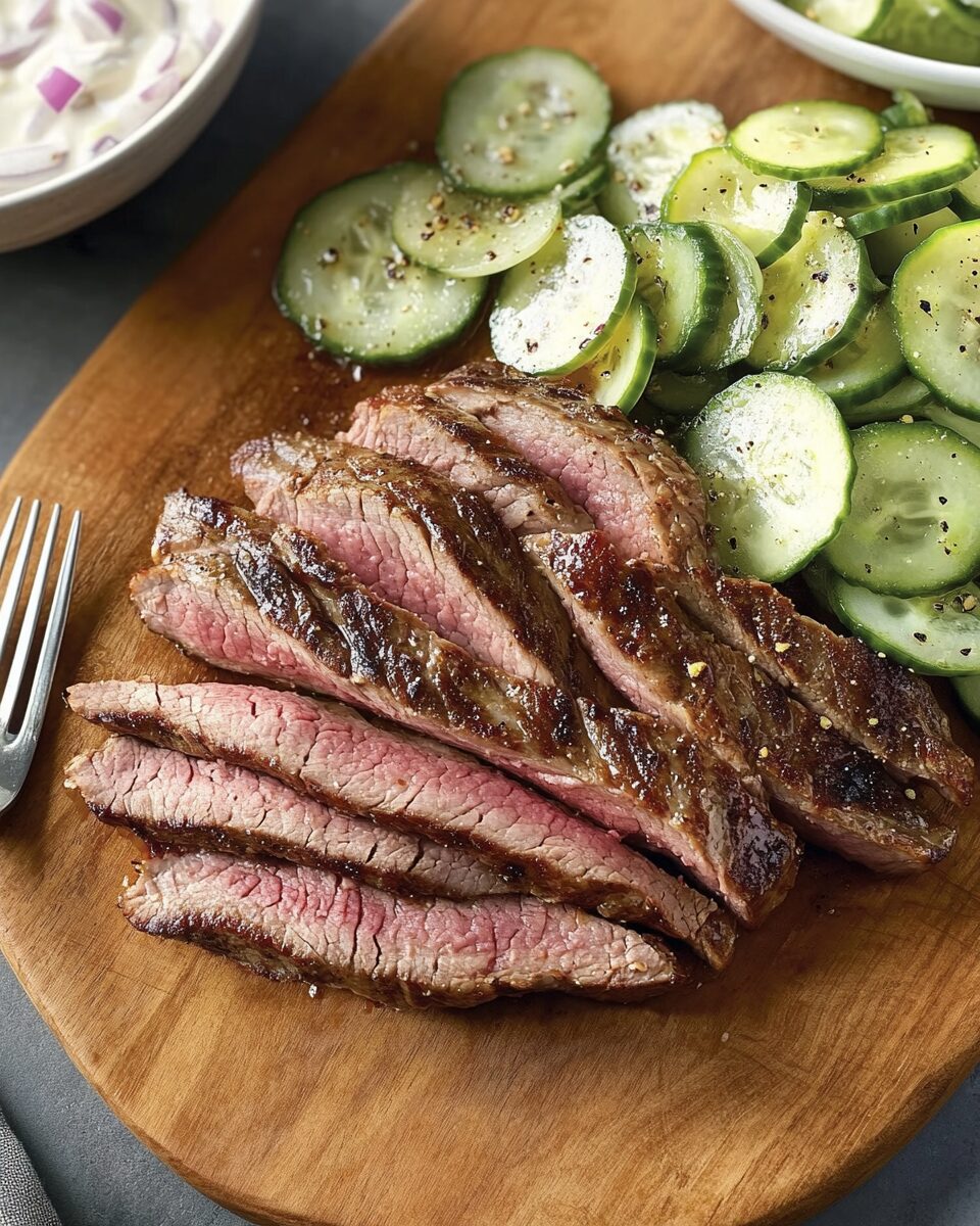London Broil with Onion and Cucumber Salad