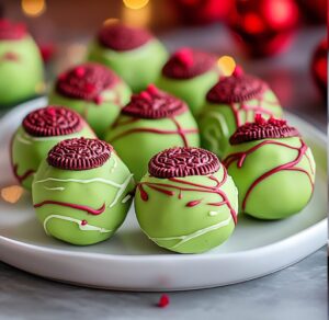Grinch Oreo Balls with Red Velvet Oreos