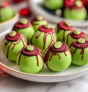 Grinch Oreo Balls with Red Velvet Oreos