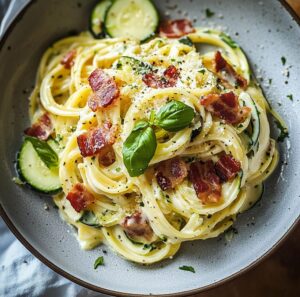 Creamy Courgette Bacon Pasta