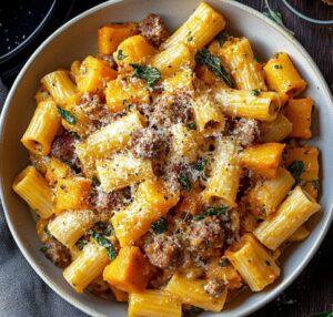 Rigatoni with Butternut Squash and Spicy Sausage