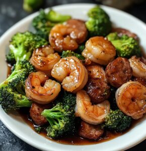 Honey Garlic Shrimp, Sausage, and Broccoli