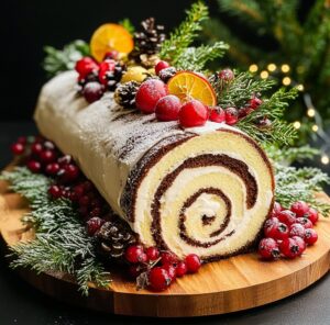Festive French Yule Log Cake