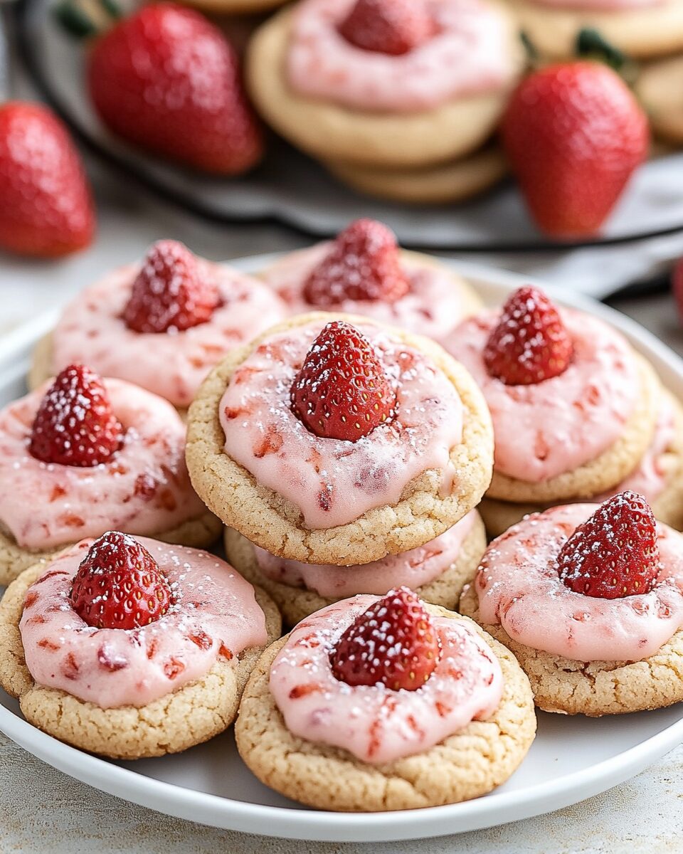 Charming Strawberry Kiss Cookies with Chocolate Centers