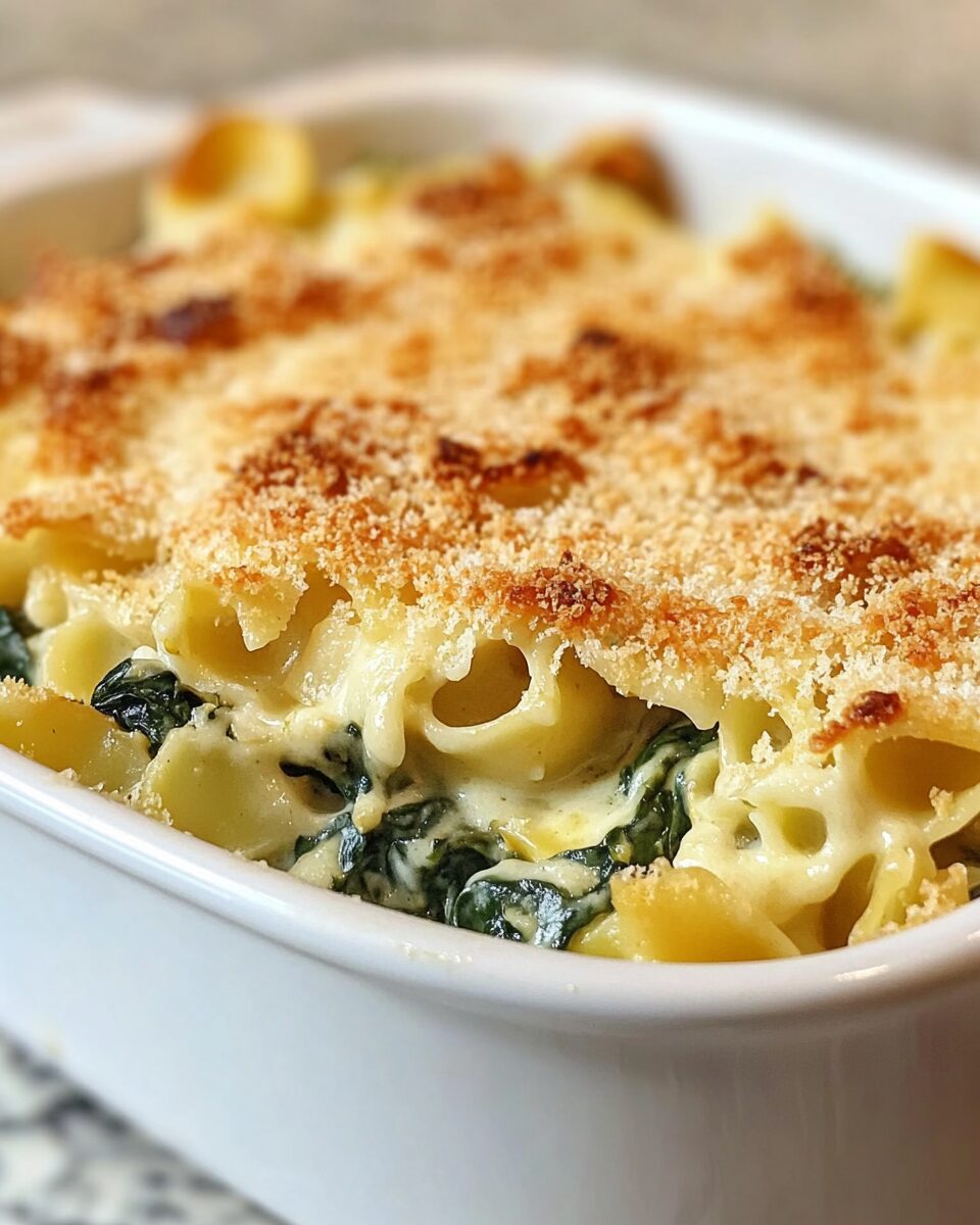 Creamy Spinach and Egg Noodle Bake