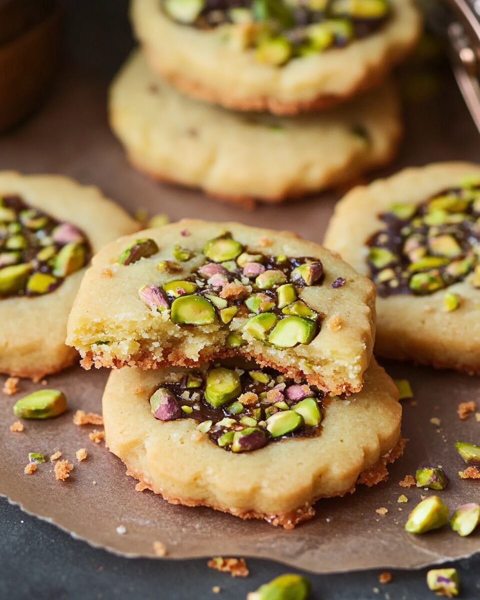 Buttery Pistachio Shortbread with a Dark Chocolate Drizzle