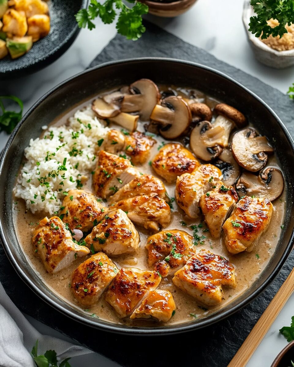 Golden Pan-Seared Chicken with a Velvety Mushroom Sauce