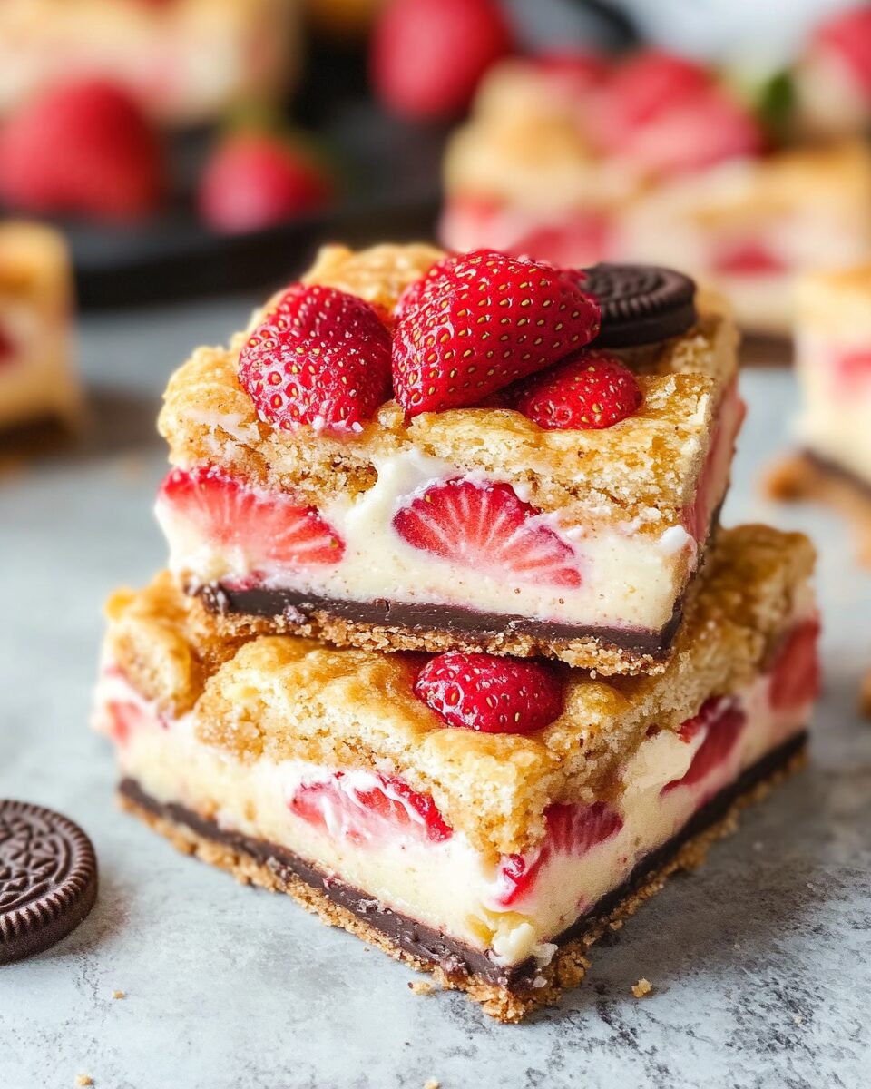 Creamy Strawberry Cheesecake Bars with Golden Oreo Crust