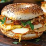 Bagel Breakfast Sandwich with Pear, Apple, and Cheddar