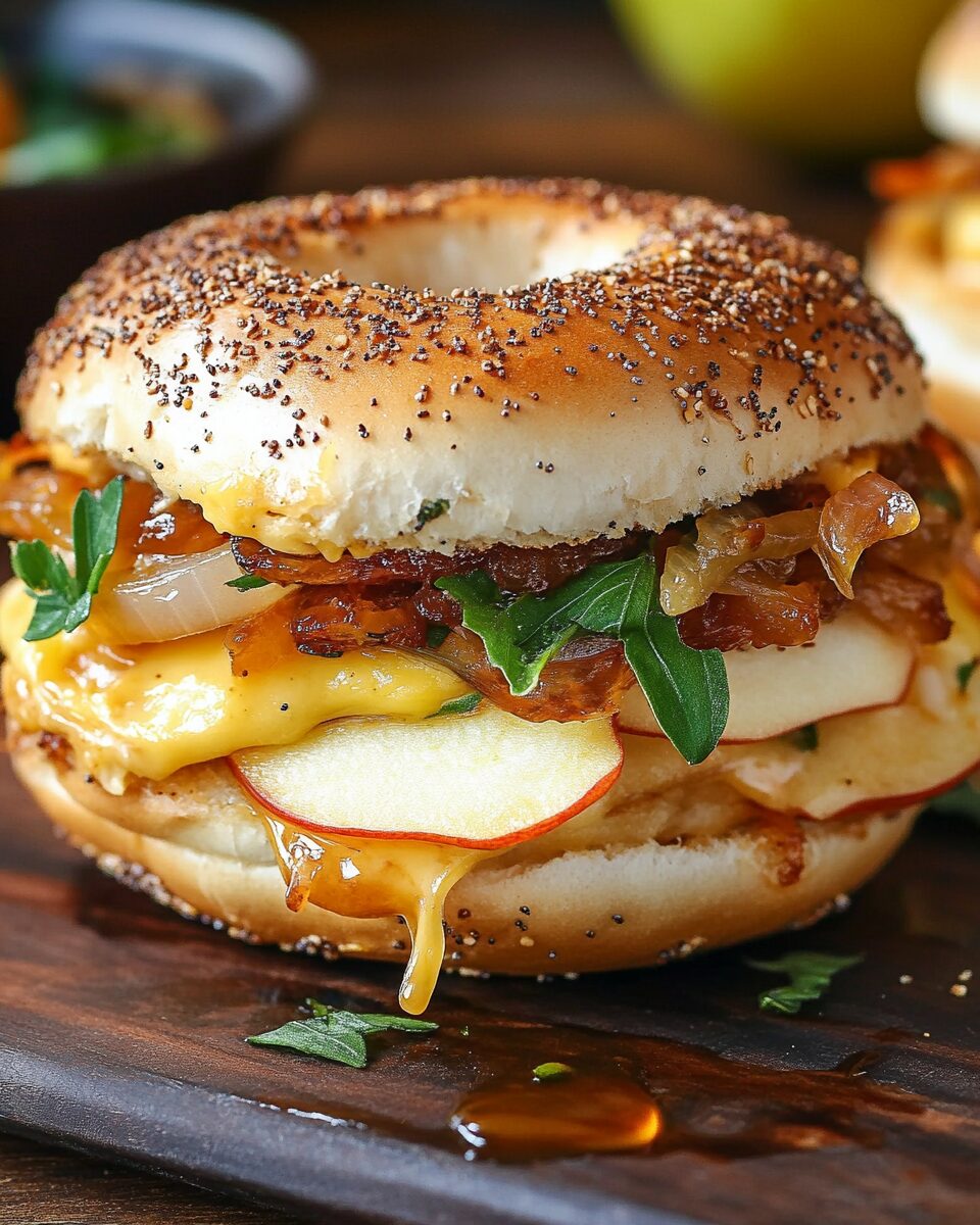 Bagel Breakfast Sandwich with Pear, Apple, and Cheddar