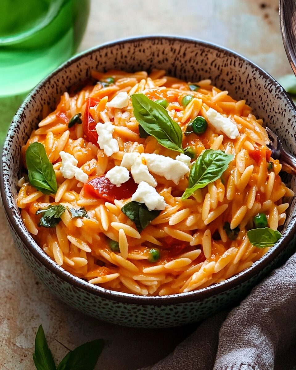 Creamy Goat Cheese Roasted Red Pepper Risoni