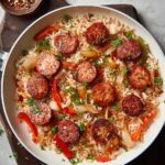 One-Skillet Onion and Pepper Kielbasa with Rice