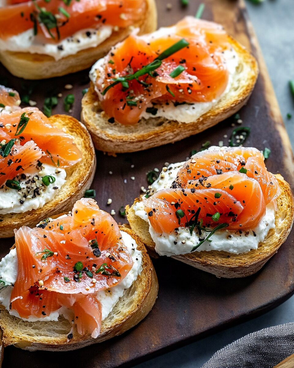 Smoked Salmon with Dill Cream Cheese Crostini