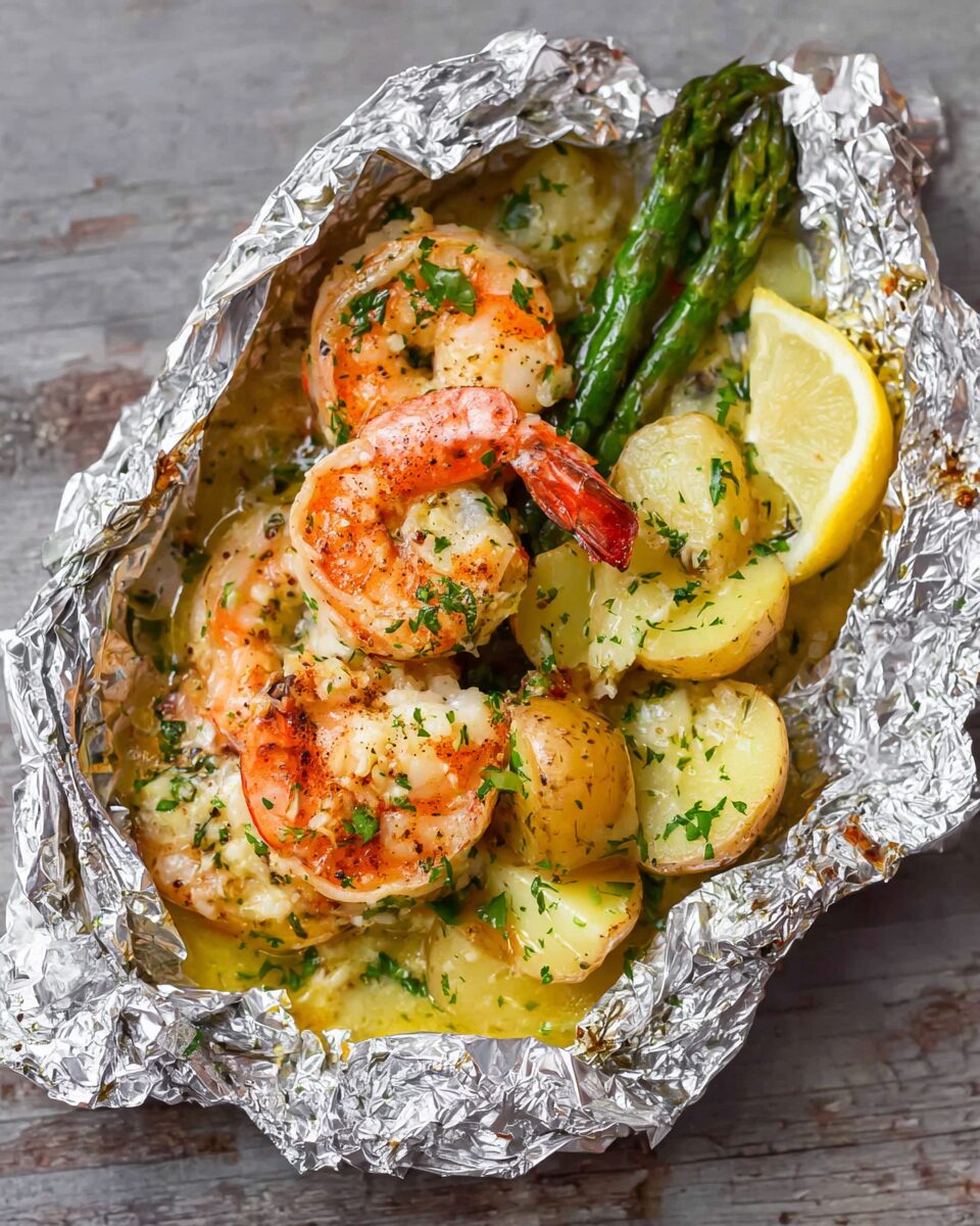 Creamy Garlic Shrimp & Cheesy Potato Packets
