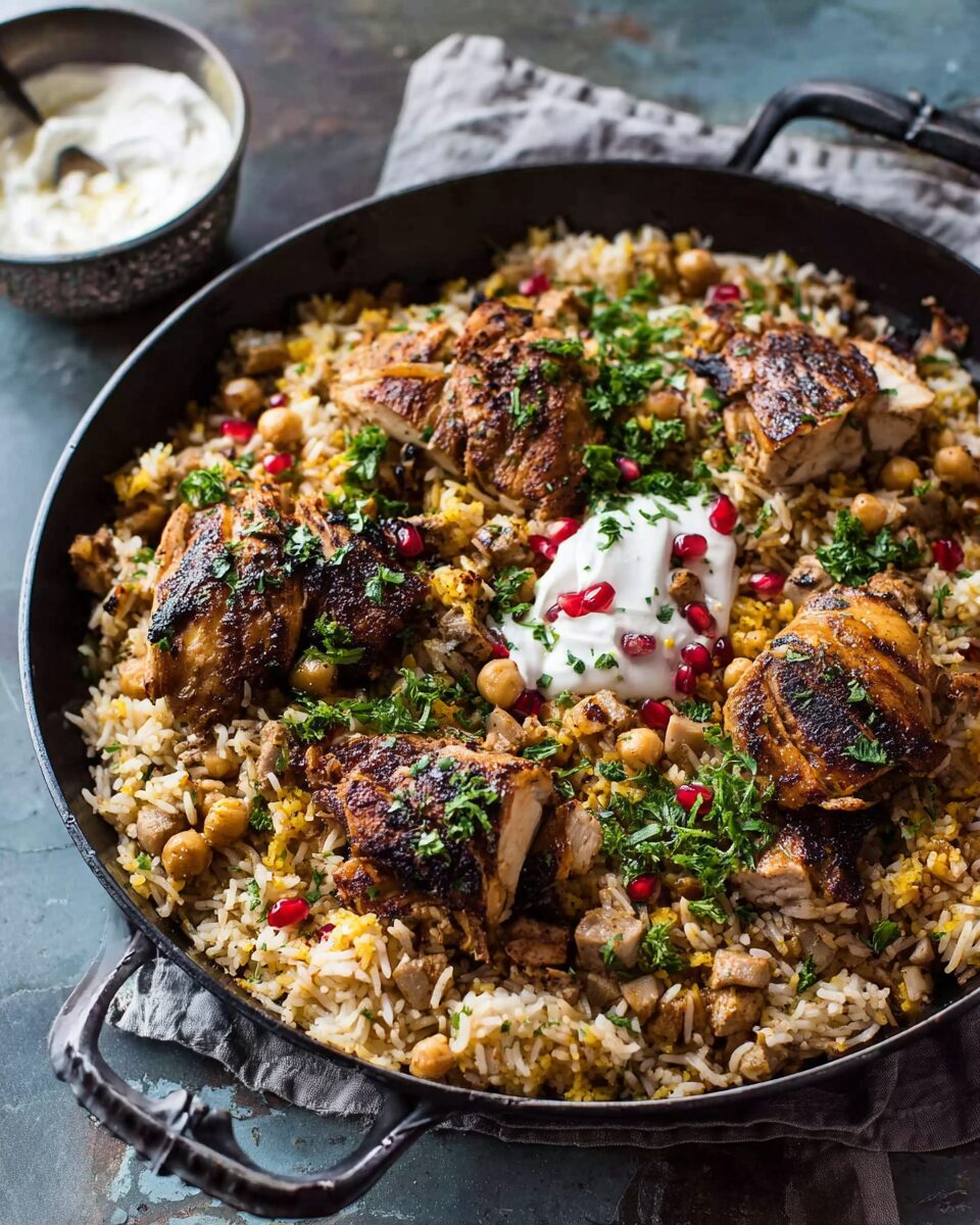 One-Skillet Baked Chicken Shawarma and Rice Pilaf
