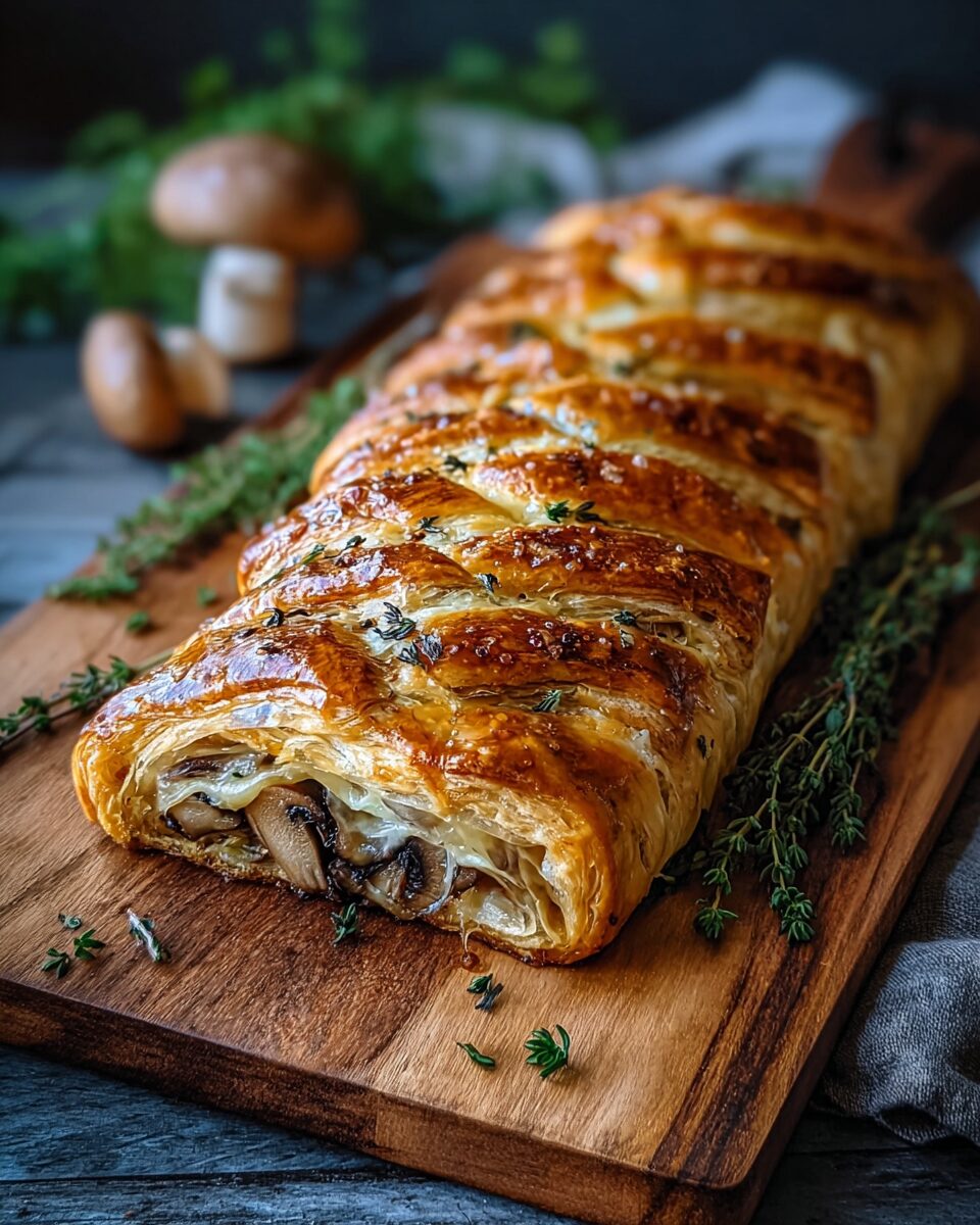 Savory Mushroom Gruyère Puff Pastry Braid