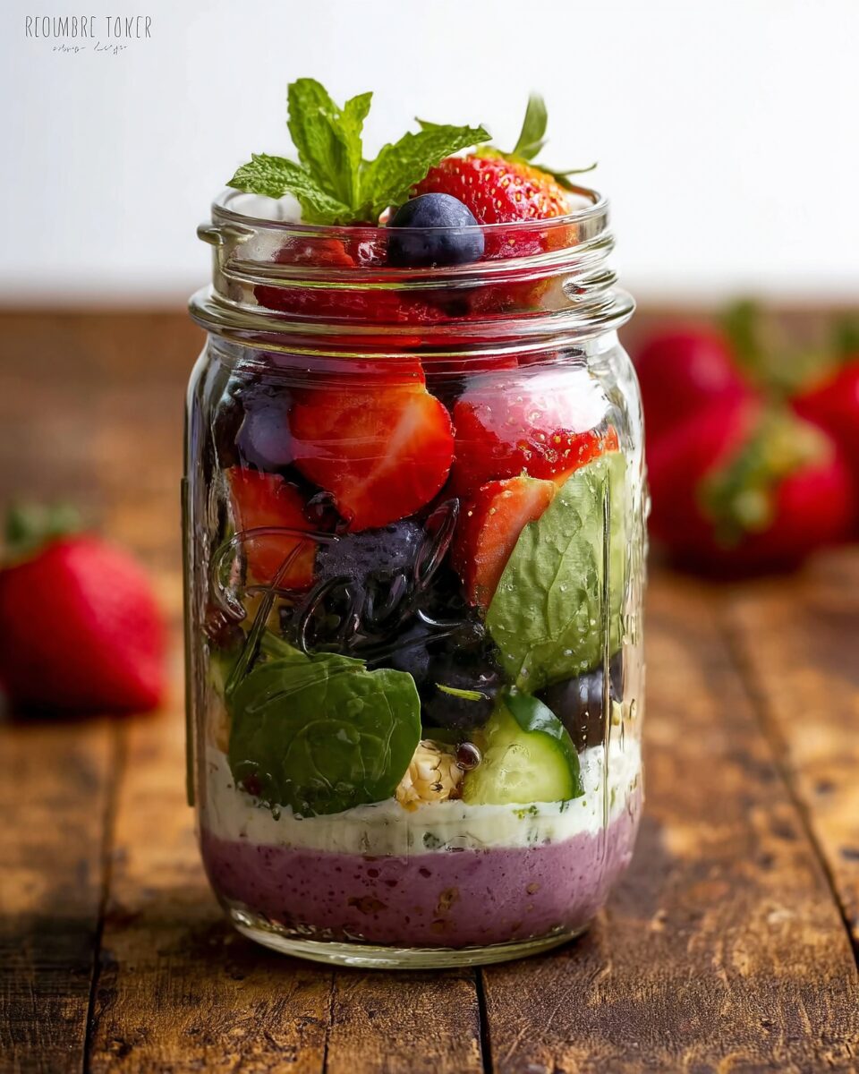 Patriotic Mason Jar Fruit and Feta Salad