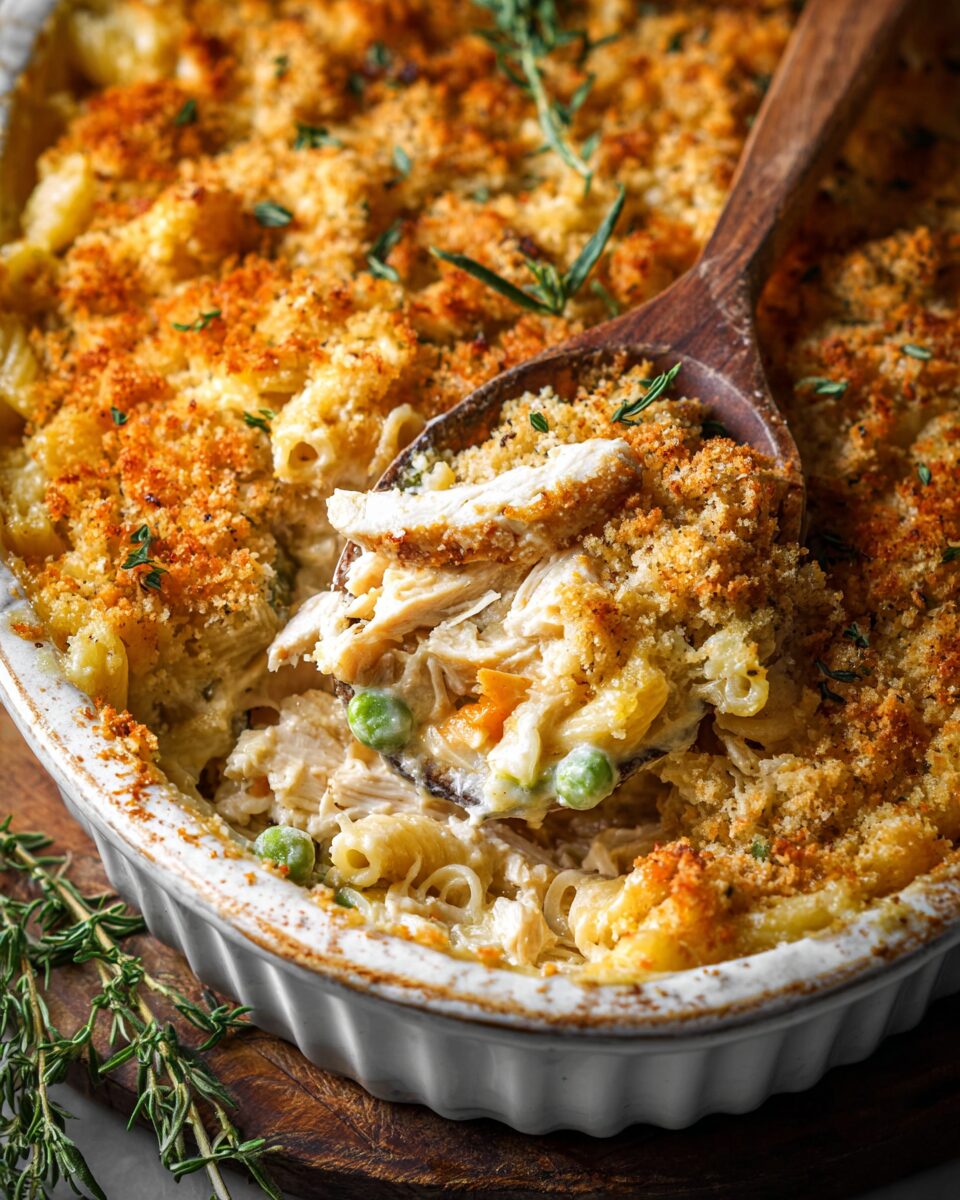 Creamy Baked Turkey Noodle Casserole with Golden Crumb Topping
