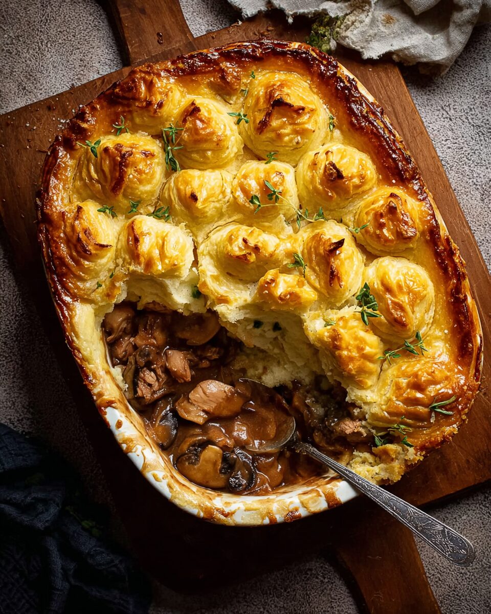 Creamy Chicken and Mushroom Pie with Duchess Potatoes