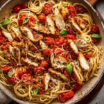 Garlicky Chicken Pasta with Fresh Bruschetta Topping
