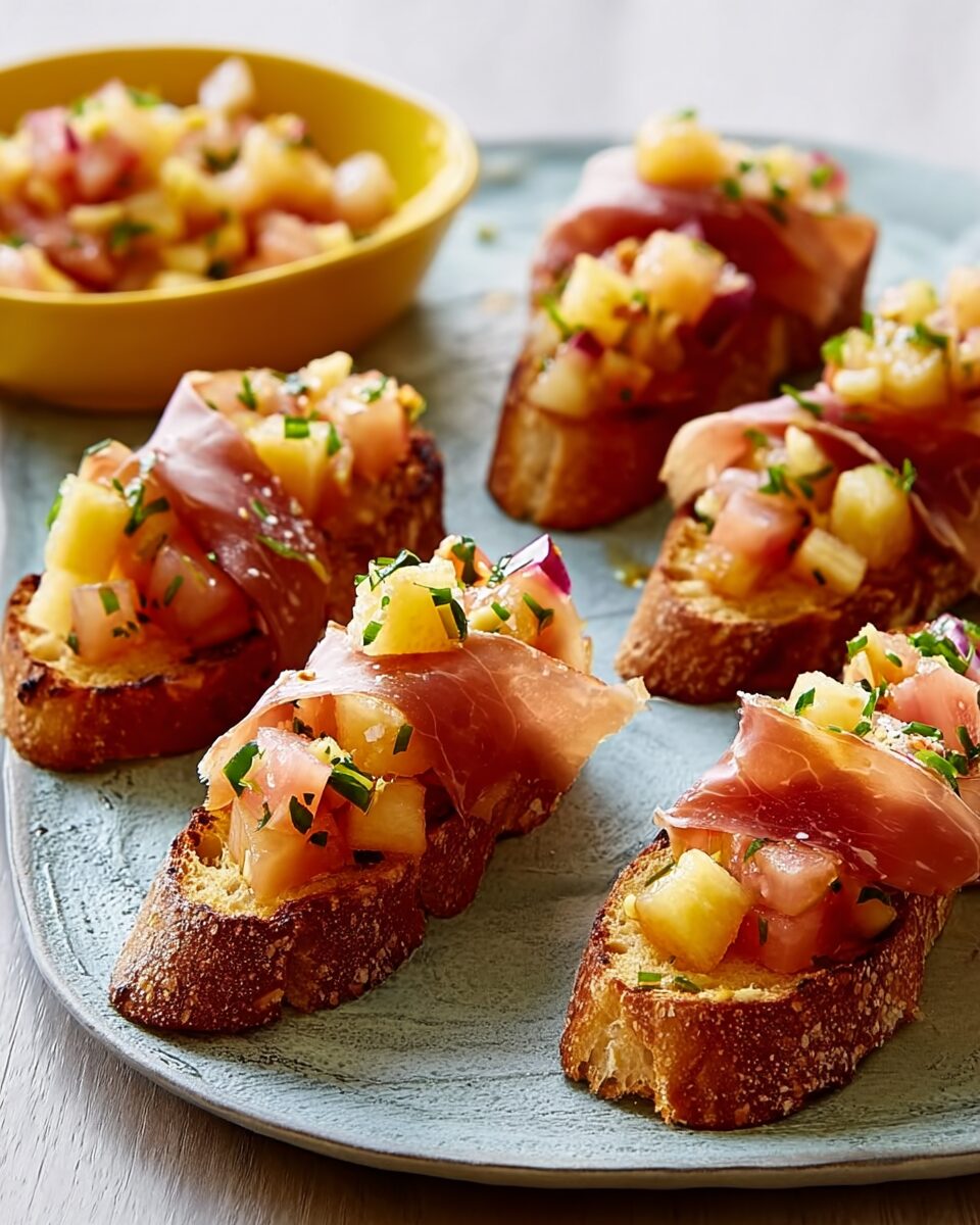 Crispy Prosciutto Crostini with Sweet Melon Salsa