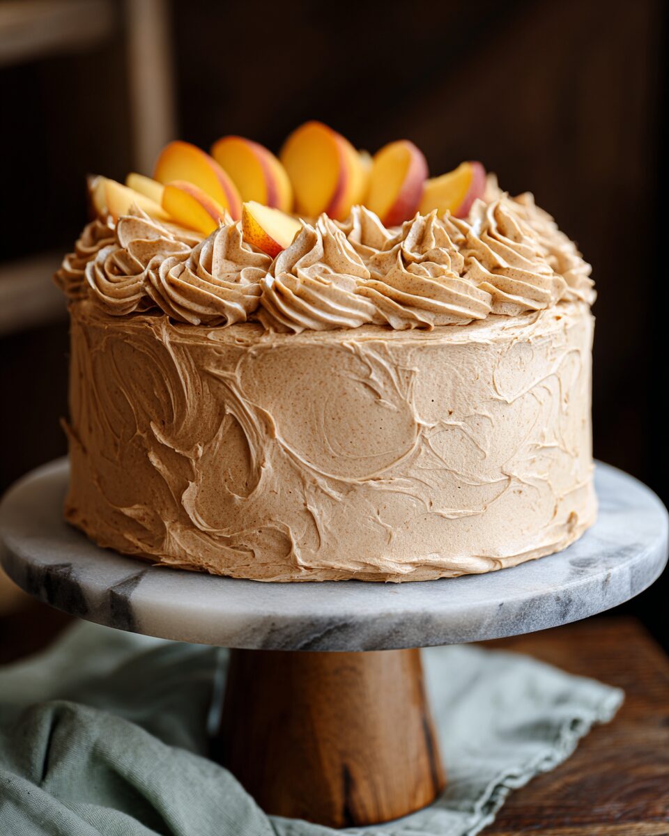 Sweet Peach Cake with Caramelized Brown Sugar Frosting