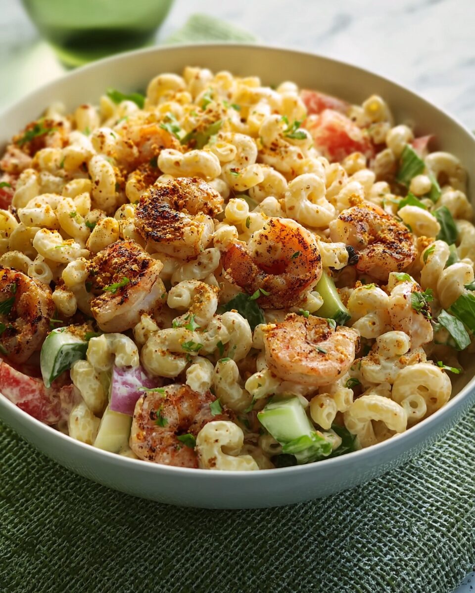 Zesty Grilled Shrimp Macaroni Salad with Veggies