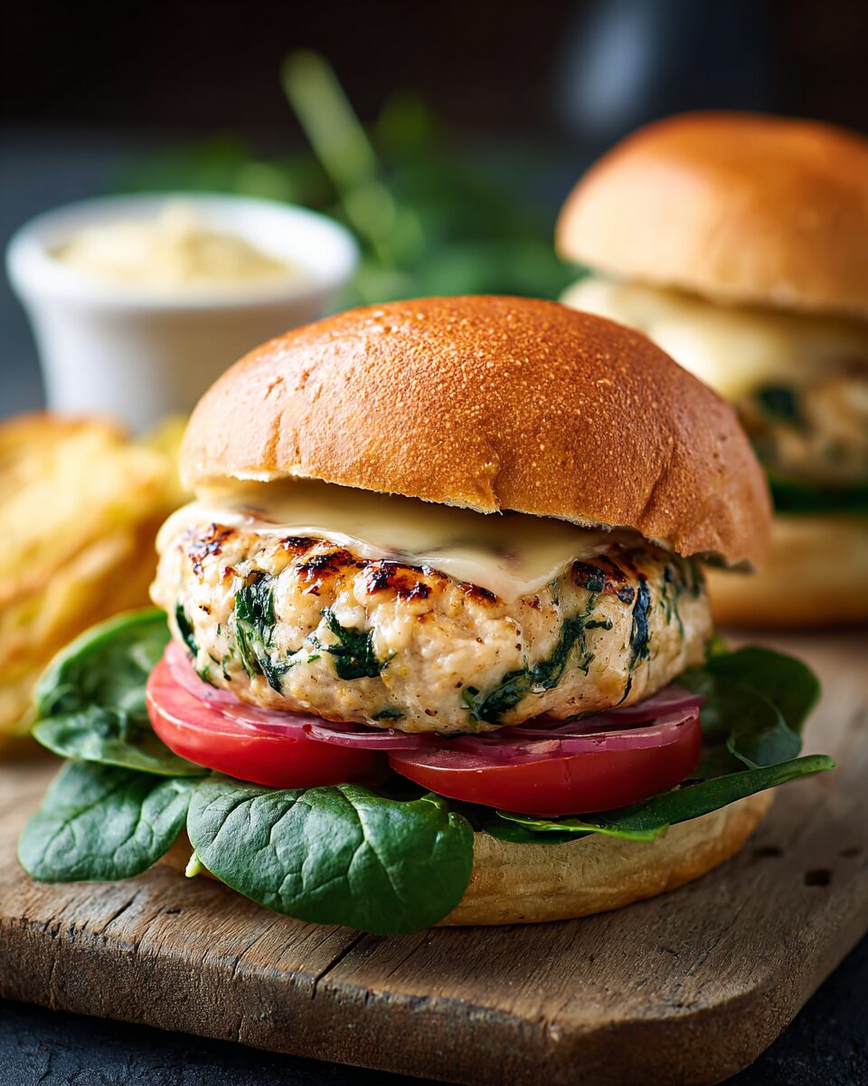 White Cheddar and Spinach Chicken Burgers