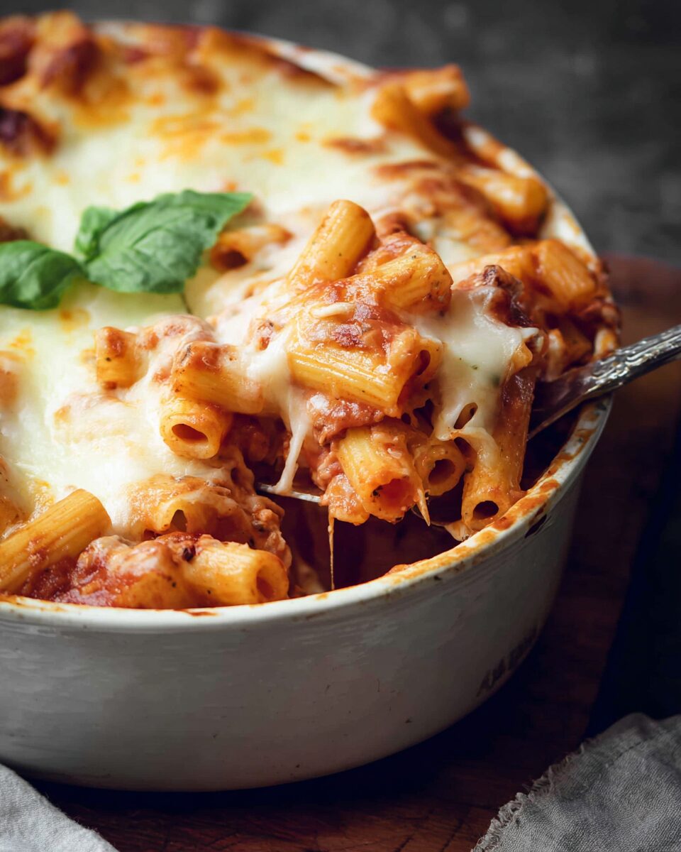 Classic Cheesy Baked Ziti with Marinara Sauce