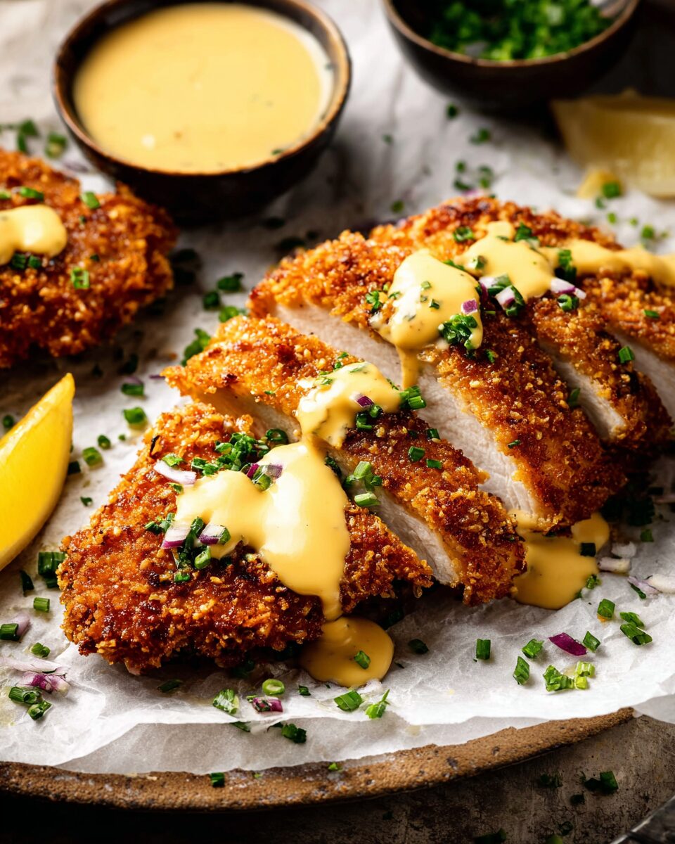 Pretzel-Crusted Chicken with Cheddar Mustard Sauce