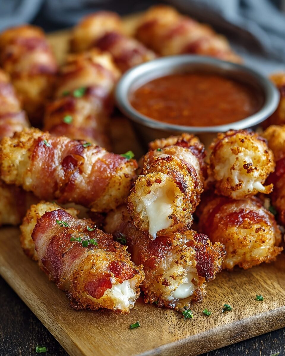 Low Carb Nashville Hot Bacon Wrapped Mozzarella Sticks