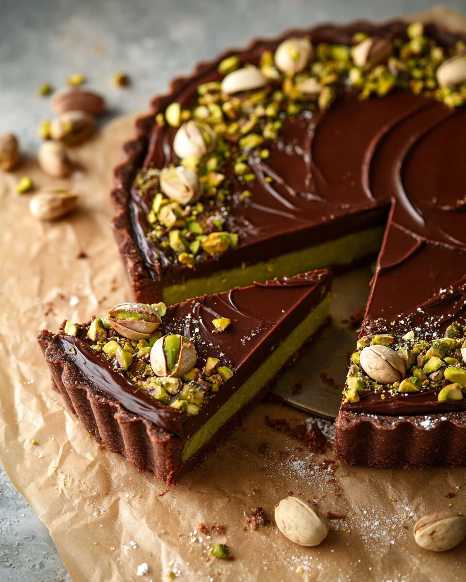 Decadent Chocolate Pistachio Tart with a Crunchy Twist