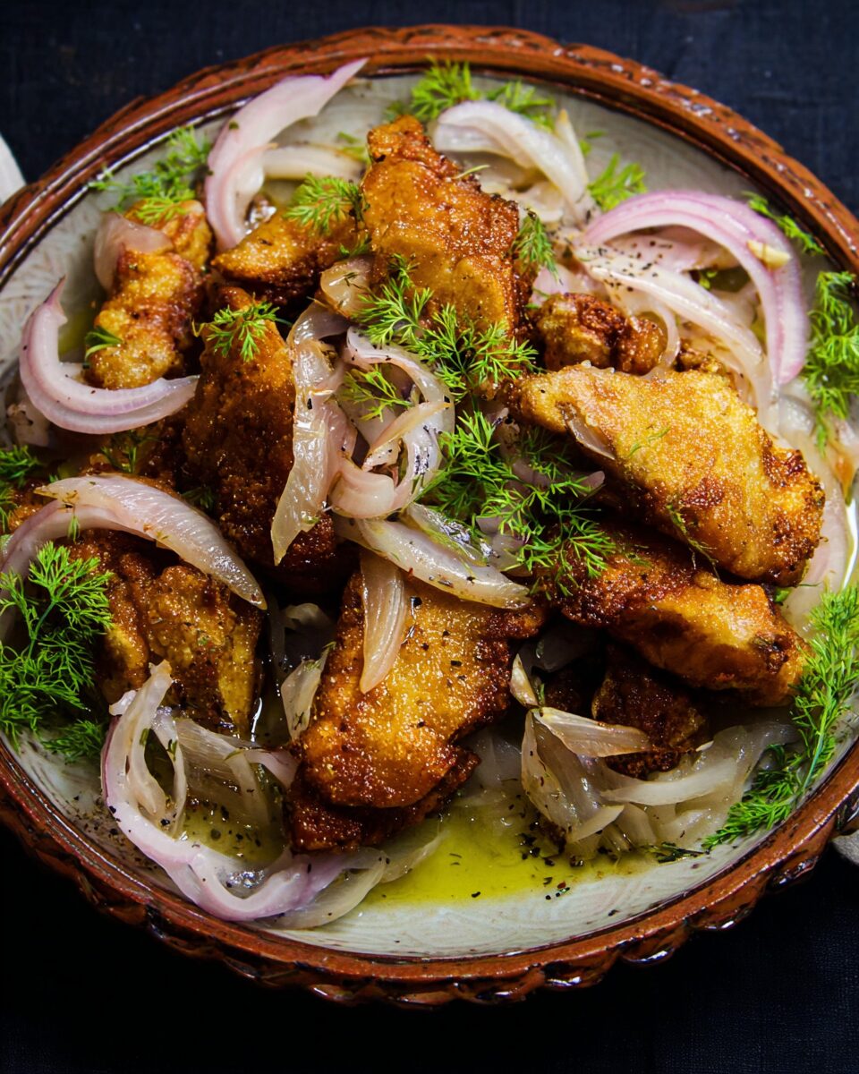 Chicken Chicharrón with Smothered Onions