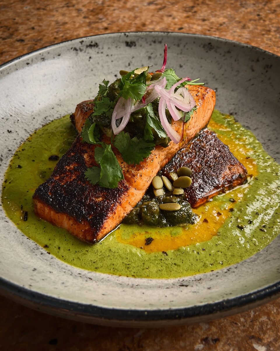 Seared Salmon with Pumpkin Seed Mole