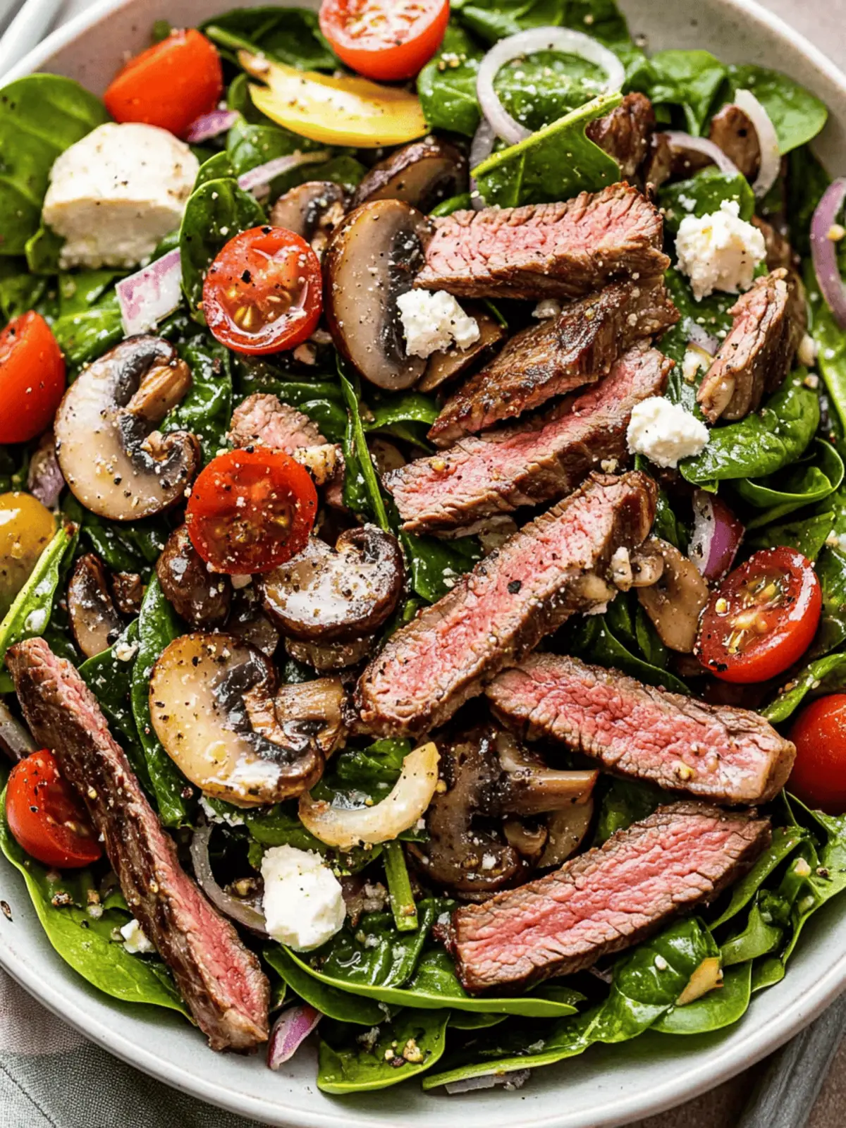 Easy Steak Salad with Spinach and Mushrooms