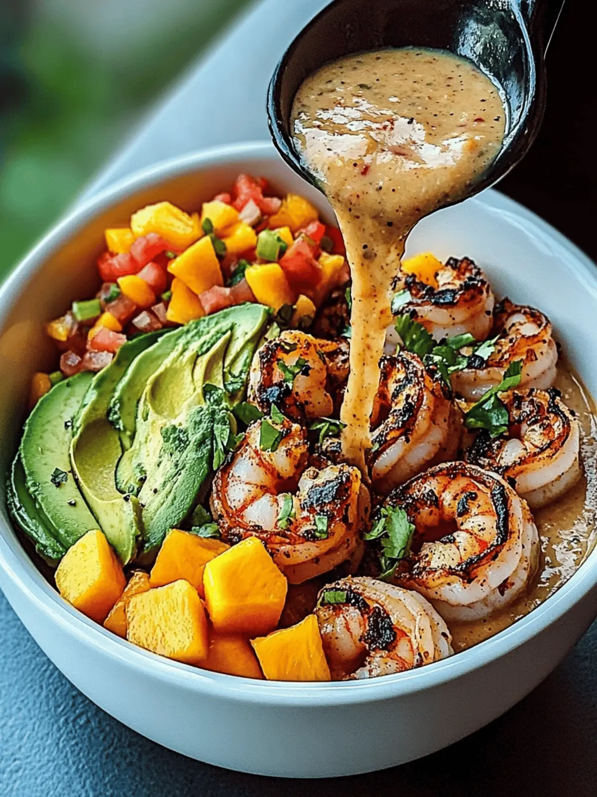 Shrimp and Avocado Bowls with Mango Salsa & Lime-Chili Sauce
