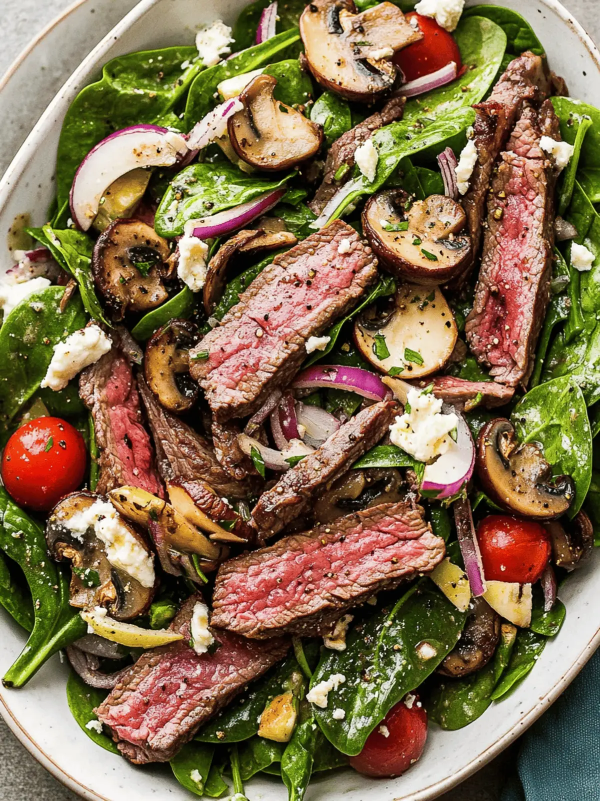 Easy Steak Salad with Spinach and Mushrooms