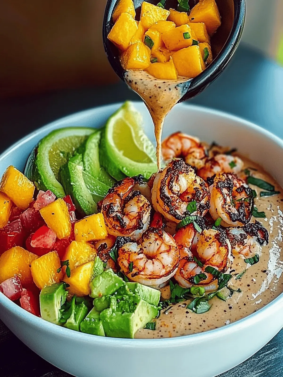 Shrimp and Avocado Bowls with Mango Salsa & Lime-Chili Sauce