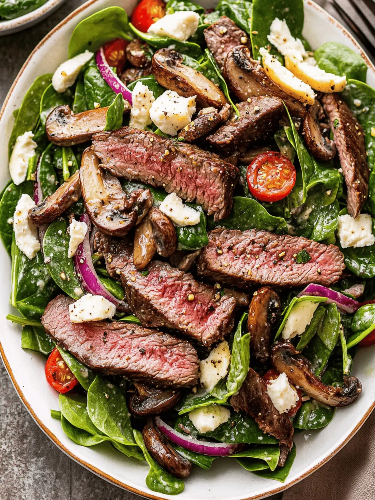 Easy Steak Salad with Spinach and Mushrooms