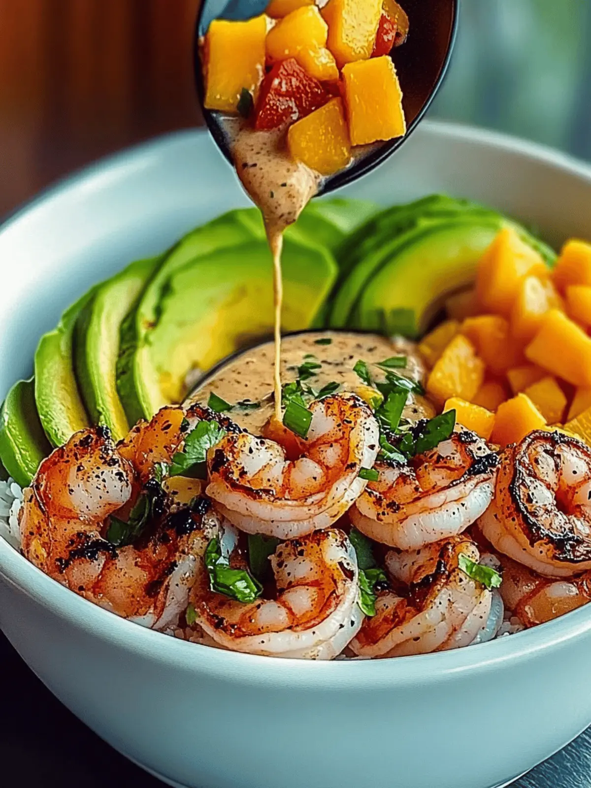 Shrimp and Avocado Bowls with Mango Salsa & Lime-Chili Sauce