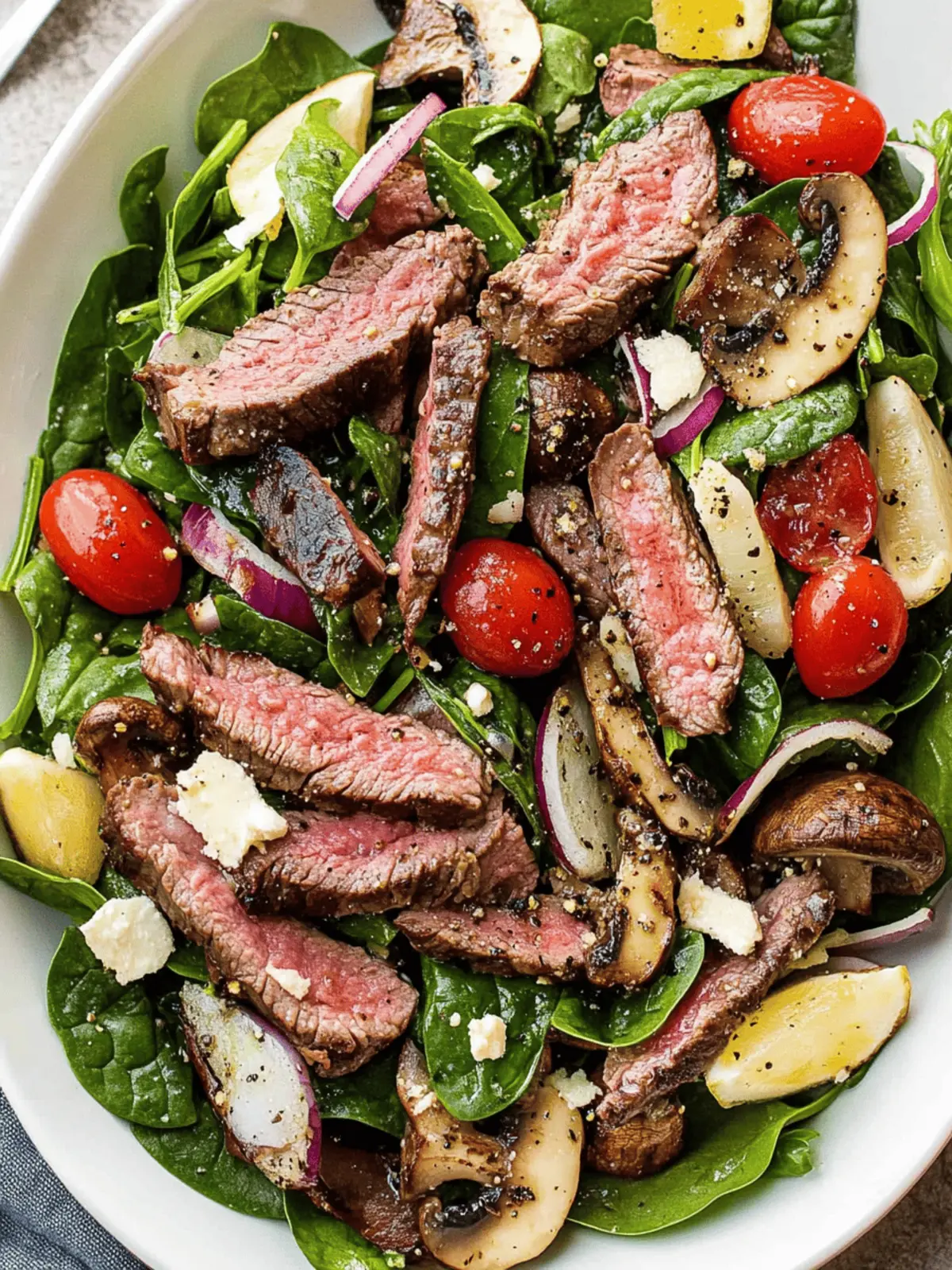 Easy Steak Salad with Spinach and Mushrooms