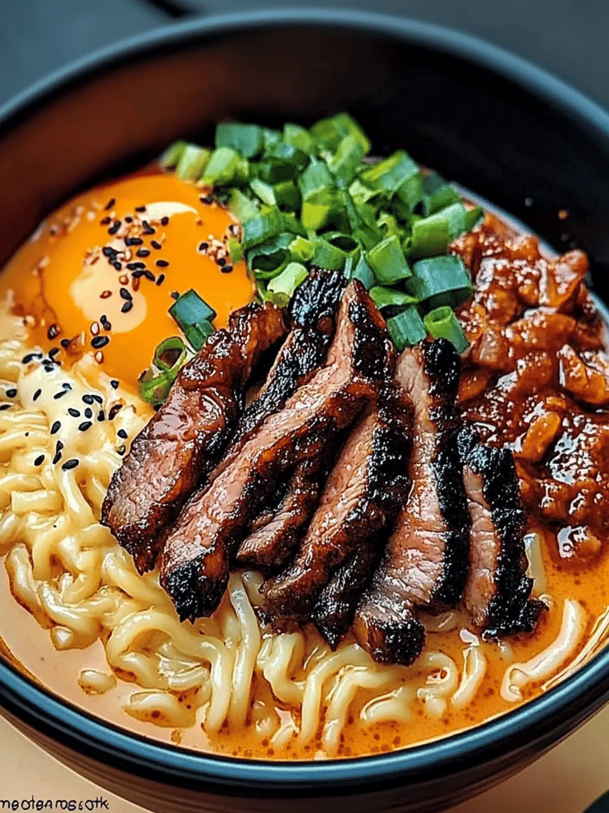 Spicy Korean Ramen with Grilled Beef & Creamy Sauce