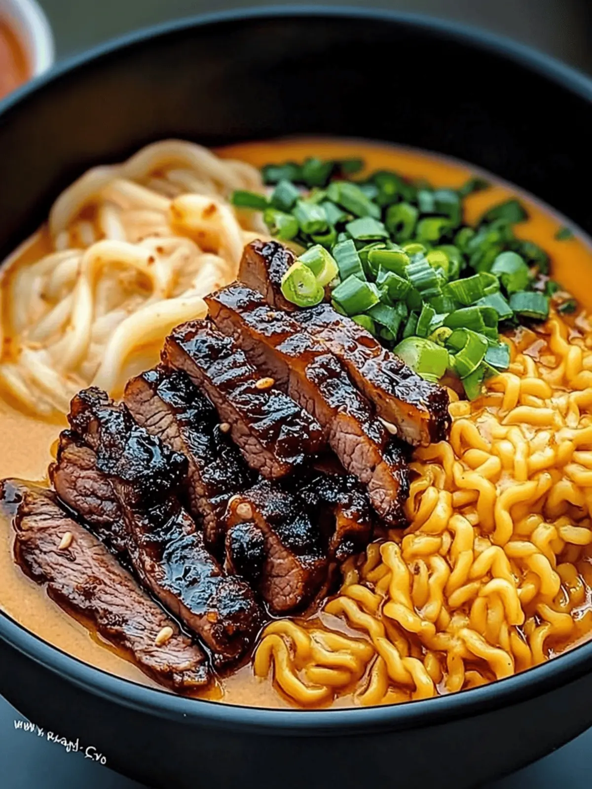 Spicy Korean Ramen with Grilled Beef & Creamy Sauce