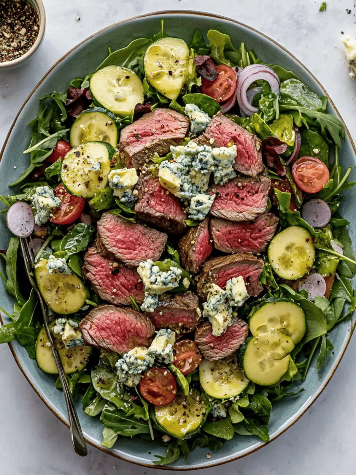 Our Go-To Weeknight Steak Salad with Blue Cheese Vinaigrette.