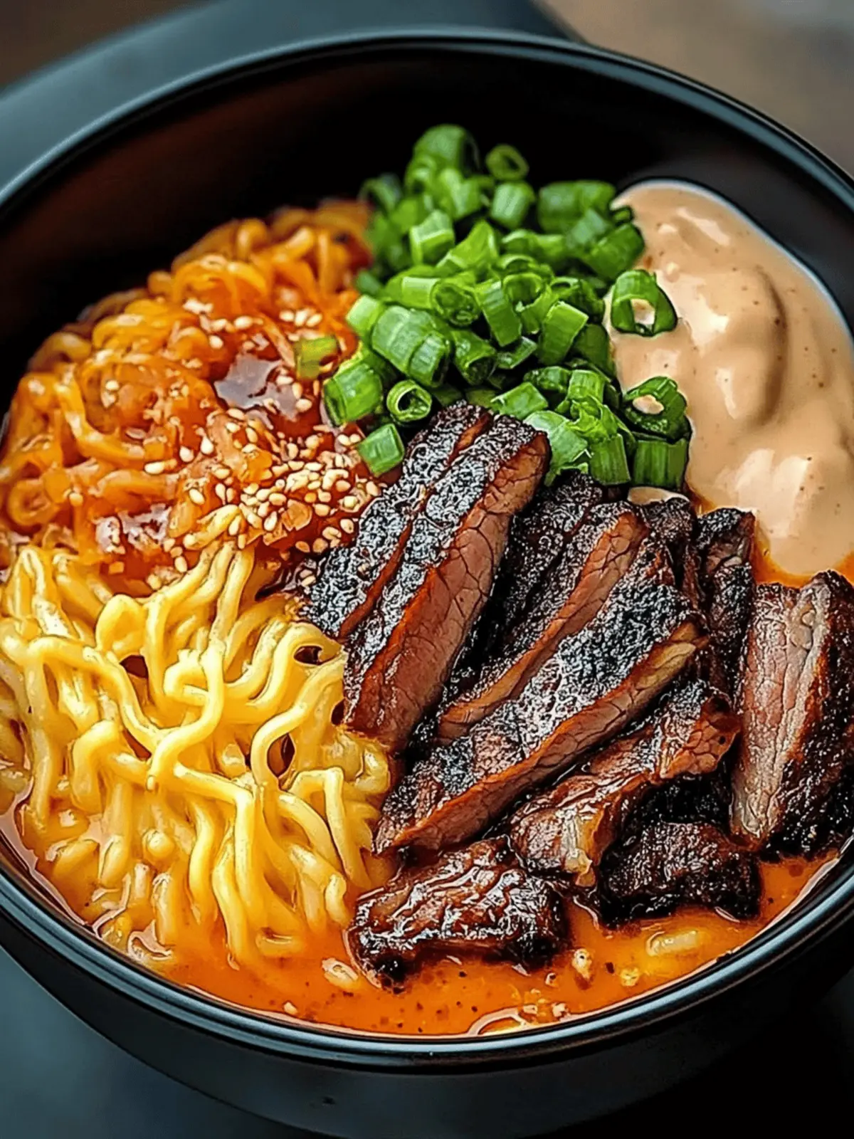 Spicy Korean Ramen with Grilled Beef & Creamy Sauce