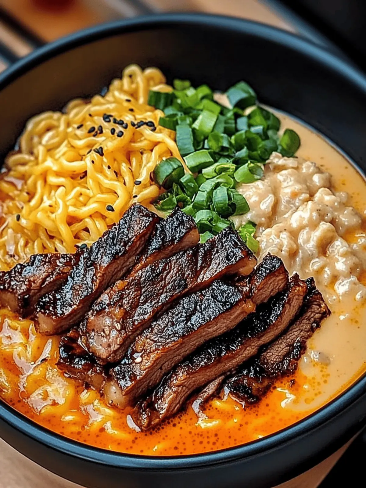 Spicy Korean Ramen with Grilled Beef & Creamy Sauce